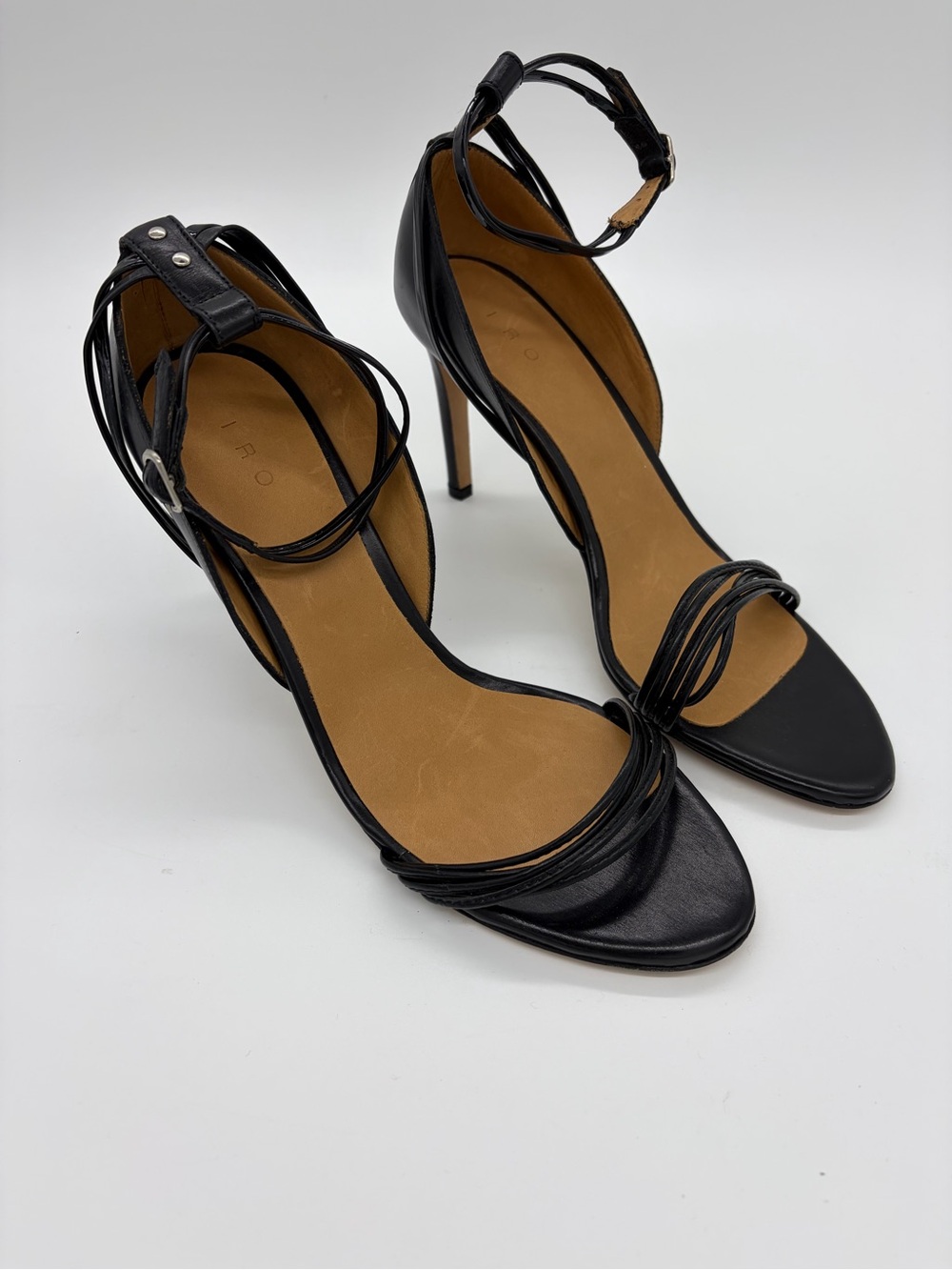 IRO Micaela Black Leather Strappy Stiletto Sandals